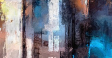 Soyut arkaplanda pürüzlü fırça darbeleri. Fırça boyası. Renkli boya darbeleri. Eşsiz duvar sanatı. Tuvaldeki modern sanat. Renkli çağdaş sanat eserleri. 