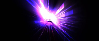 Fütürist mercek patlaması. Parlayan parçacıkları ve çizgileri olan ışık patlaması yıldızı. Güzel soyut ışın arkaplanı.