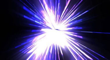 Fütürist mercek patlaması. Parlayan parçacıkları ve çizgileri olan ışık patlaması yıldızı. Güzel soyut ışın arkaplanı.