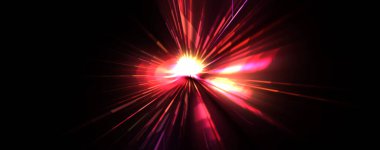 Fütürist mercek patlaması. Parlayan parçacıkları ve çizgileri olan ışık patlaması yıldızı. Güzel soyut ışın arkaplanı.