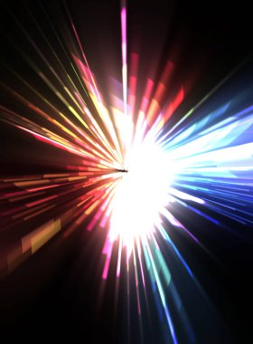 Fütürist mercek patlaması. Parlayan parçacıkları ve çizgileri olan ışık patlaması yıldızı. Güzel soyut ışın arkaplanı.