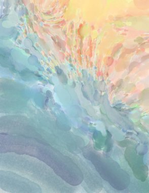 Pastel renklerde suluboya resim. Poster, duvar sanatı, afiş, kart, kitap kapağı ya da ambalaj için rahatlatıcı kompozisyonun yumuşak renkli çizimi. Modern fırça darbeleri resim.
