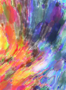 Çağdaş sanat. El yapımı resim. Modern sanat eserleri. Yüzeyde suluboya fırça darbeleriyle resim yapmak. 2D çizim. Sanatsal arkaplan resmi. Tablo üzerinde soyut resim. Renkli doku.