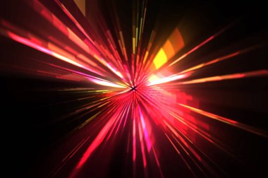 Fütürist mercek patlaması. Parlayan parçacıkları ve çizgileri olan ışık patlaması yıldızı. Güzel soyut ışın arkaplanı.