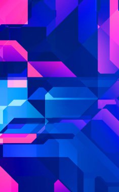 Renkli ve canlı geometrik şekiller katmanları var. Bir teknoloji planının dijital illüstrasyonu. Gelecekçi tasarım şablonu.