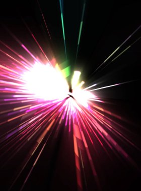 Fütürist mercek patlaması. Parlayan parçacıkları ve çizgileri olan ışık patlaması yıldızı. Güzel soyut ışın arkaplanı.