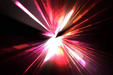 Fütürist mercek patlaması. Parlayan parçacıkları ve çizgileri olan ışık patlaması yıldızı. Güzel soyut ışın arkaplanı.