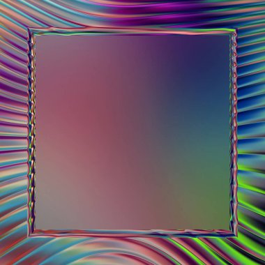 Soyut çerçeveli arkaplan. Renkli, canlı, dalgalı bir duvar kağıdı. Merkezi çerçeveli yaratıcı grafik 2d çizim. Dinamik şekilli modaya uygun sıvı örtüsü.