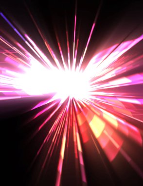 Fütürist mercek patlaması. Parlayan parçacıkları ve çizgileri olan ışık patlaması yıldızı. Güzel soyut ışın arkaplanı.