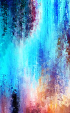 Modern sanat. Renkli çağdaş sanat eserleri. Renkli boya darbeleri. Soyut arkaplanda fırça darbeleri. Fırça boyası. Eşsiz duvar sanatı.