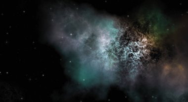 Galaksi uzayındaki yıldız alanı renkli nebula ile. Uzayın derinliklerinin bilim kurgu geçmişi. Ruhsal duvar kağıdı.