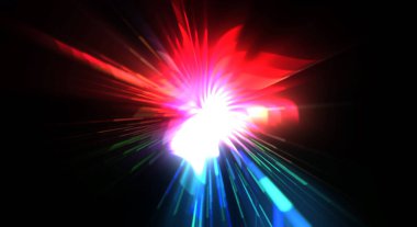 Fütürist mercek patlaması. Parlayan parçacıkları ve çizgileri olan ışık patlaması yıldızı. Güzel soyut ışın arkaplanı.