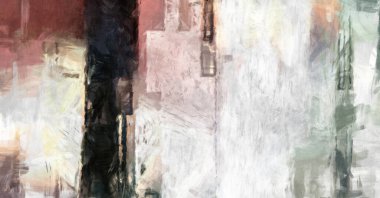 Soyut arkaplanda pürüzlü fırça darbeleri. Fırça boyası. Renkli boya darbeleri. Eşsiz duvar sanatı. Tuvaldeki modern sanat. Renkli çağdaş sanat eserleri. 