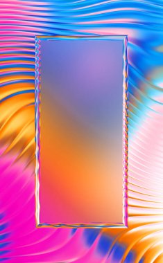 Soyut çerçeveli arkaplan. Renkli, canlı, dalgalı bir duvar kağıdı. Merkezi çerçeveli yaratıcı grafik 2d çizim. Dinamik şekilli modaya uygun sıvı örtüsü.