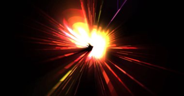 Fütürist mercek patlaması. Parlayan parçacıkları ve çizgileri olan ışık patlaması yıldızı. Güzel soyut ışın arkaplanı.