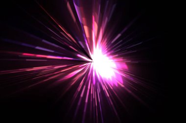 Fütürist mercek patlaması. Parlayan parçacıkları ve çizgileri olan ışık patlaması yıldızı. Güzel soyut ışın arkaplanı.