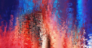 Modern sanat. Renkli çağdaş sanat eserleri. Renkli boya darbeleri. Soyut arkaplanda fırça darbeleri. Fırça boyası. Eşsiz duvar sanatı.