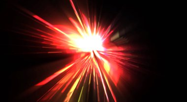 Fütürist mercek patlaması. Parlayan parçacıkları ve çizgileri olan ışık patlaması yıldızı. Güzel soyut ışın arkaplanı.