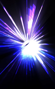 Fütürist mercek patlaması. Parlayan parçacıkları ve çizgileri olan ışık patlaması yıldızı. Güzel soyut ışın arkaplanı.