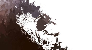 Taranmış Boyalı Soyut Arkaplan. Vahşi kaotik fırça darbeleri. Boya darbeleri. 2D İllüstrasyon. Fırça darbeli resim. 