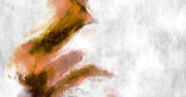 Soyut arkaplanda pürüzlü fırça darbeleri. Fırça boyası. Renkli boya darbeleri. Eşsiz duvar sanatı. Tuvaldeki modern sanat. Renkli çağdaş sanat eserleri. 