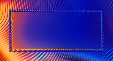 Soyut çerçeveli arkaplan. Renkli, canlı, dalgalı bir duvar kağıdı. Merkezi çerçeveli yaratıcı grafik 2d çizim. Dinamik şekilli modaya uygun sıvı örtüsü.