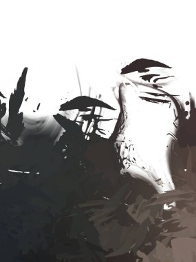 Taranmış Boyalı Soyut Arkaplan. Vahşi kaotik fırça darbeleri. Boya darbeleri. 2D İllüstrasyon. Fırça darbeli resim. 