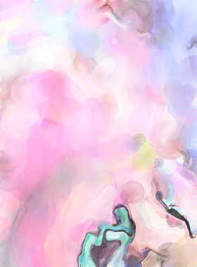 Poster, duvar sanatı, afiş, kart, kitap kapağı veya ambalaj için pastel renkli suluboya resim. Alkol mürekkebini andıran rahatlatıcı fırça darbelerinin modern resmi.