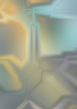 Renkli ve canlı geometrik şekiller katmanları var. Bir teknoloji planının dijital illüstrasyonu. Gelecekçi tasarım şablonu.