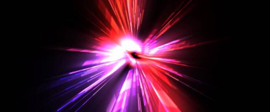 Fütürist mercek patlaması. Parlayan parçacıkları ve çizgileri olan ışık patlaması yıldızı. Güzel soyut ışın arkaplanı.