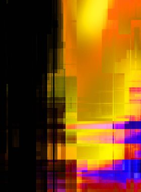 Renkli ve canlı geometrik şekiller katmanları var. Bir teknoloji planının dijital illüstrasyonu. Gelecekçi tasarım şablonu.