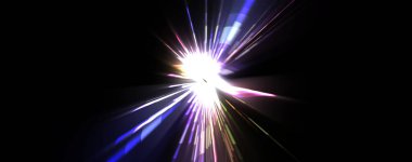 Fütürist mercek patlaması. Parlayan parçacıkları ve çizgileri olan ışık patlaması yıldızı. Güzel soyut ışın arkaplanı.