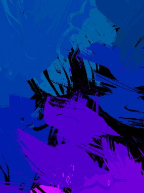 Vahşi fırça darbeleriyle yaratıcı soyut resim. Artistik fırça darbeleriyle donatılmış. Renkli ve canlı bir tasvir. Boyalı sanat.