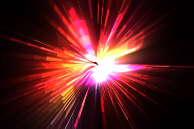 Fütürist mercek patlaması. Parlayan parçacıkları ve çizgileri olan ışık patlaması yıldızı. Güzel soyut ışın arkaplanı.