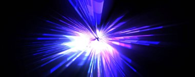 Fütürist mercek patlaması. Parlayan parçacıkları ve çizgileri olan ışık patlaması yıldızı. Güzel soyut ışın arkaplanı.