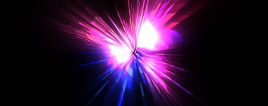 Fütürist mercek patlaması. Parlayan parçacıkları ve çizgileri olan ışık patlaması yıldızı. Güzel soyut ışın arkaplanı.