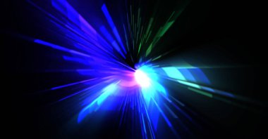 Fütürist mercek patlaması. Parlayan parçacıkları ve çizgileri olan ışık patlaması yıldızı. Güzel soyut ışın arkaplanı.