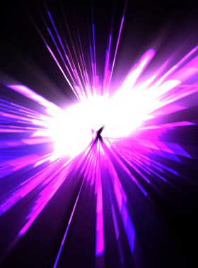 Fütürist mercek patlaması. Parlayan parçacıkları ve çizgileri olan ışık patlaması yıldızı. Güzel soyut ışın arkaplanı.