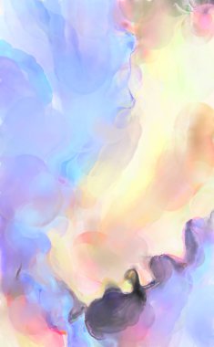 Poster, duvar sanatı, afiş, kart, kitap kapağı veya ambalaj için pastel renkli suluboya resim. Alkol mürekkebini andıran rahatlatıcı fırça darbelerinin modern resmi.