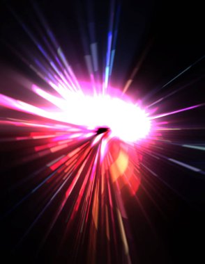 Fütürist mercek patlaması. Parlayan parçacıkları ve çizgileri olan ışık patlaması yıldızı. Güzel soyut ışın arkaplanı.