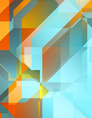 Renkli ve canlı geometrik şekiller katmanları var. Bir teknoloji planının dijital illüstrasyonu. Gelecekçi tasarım şablonu.