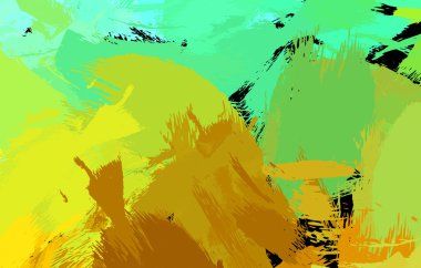 Vahşi fırça darbeleriyle yaratıcı soyut resim. Artistik fırça darbeleriyle donatılmış. Renkli ve canlı bir tasvir. Boyalı sanat.