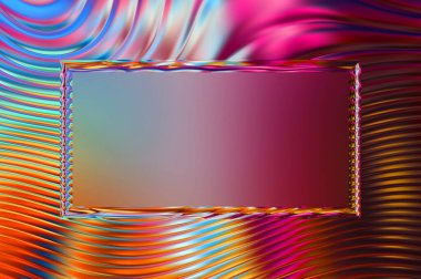 Soyut çerçeveli arkaplan. Renkli, canlı, dalgalı bir duvar kağıdı. Merkezi çerçeveli yaratıcı grafik 2d çizim. Dinamik şekilli modaya uygun sıvı örtüsü.