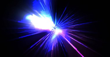 Fütürist mercek patlaması. Parlayan parçacıkları ve çizgileri olan ışık patlaması yıldızı. Güzel soyut ışın arkaplanı.