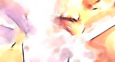 Soyut arkaplanda pürüzlü fırça darbeleri. Fırça boyası. Renkli boya darbeleri. Eşsiz duvar sanatı. Tuvaldeki modern sanat. Renkli çağdaş sanat eserleri. 