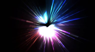 Fütürist mercek patlaması. Parlayan parçacıkları ve çizgileri olan ışık patlaması yıldızı. Güzel soyut ışın arkaplanı.