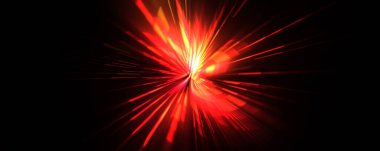 Fütürist mercek patlaması. Parlayan parçacıkları ve çizgileri olan ışık patlaması yıldızı. Güzel soyut ışın arkaplanı.