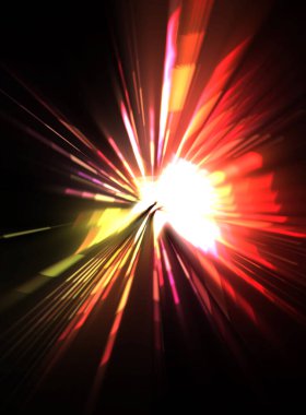 Fütürist mercek patlaması. Parlayan parçacıkları ve çizgileri olan ışık patlaması yıldızı. Güzel soyut ışın arkaplanı.