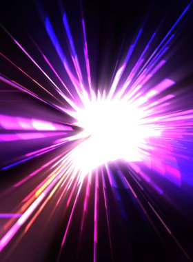 Fütürist mercek patlaması. Parlayan parçacıkları ve çizgileri olan ışık patlaması yıldızı. Güzel soyut ışın arkaplanı.