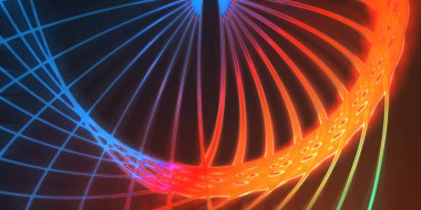 Işık dalgalarının neon renkli soyut tasarımı. Dijital arka plan ve neon ışığı parlama efekti. Parlak ışınlar duvar kağıdı.